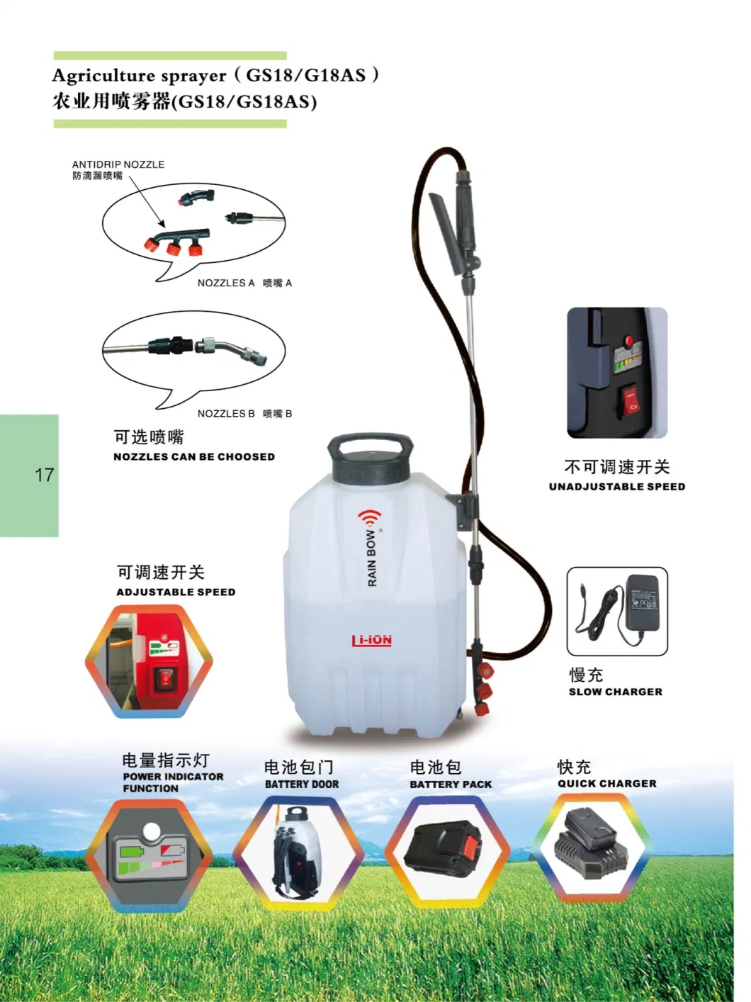 Farmland Quick Charger Good Quality 10L/20L Agricultural Knapsack/Backpack Battery Electric Type Power Sprayer
